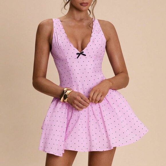 Pink Sexy Women's Polka Dot Romantic Mini Party Dress - Picture 4 of 7